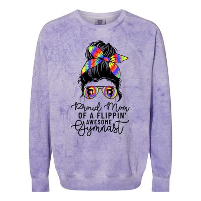 Proud Mom Of A Flippin Awesome Gymnast Gift Gymnastic Mom Gift Colorblast Crewneck Sweatshirt