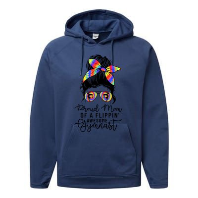 Proud Mom Of A Flippin Awesome Gymnast Gift Gymnastic Mom Gift Performance Fleece Hoodie