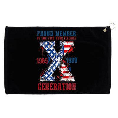 Proud Member Of The Fuck Your Feeling Generation X (On Back) Premium Grommeted Golf Towel