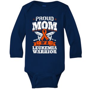 Proud Mom Of A Leukemia Warrior Mother Awareness Ribbon Baby Long Sleeve Bodysuit