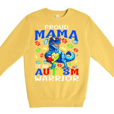 Proud Mama Of An Autism Warrior Dinosaur Funny Gift Premium Crewneck Sweatshirt