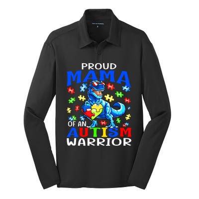 Proud Mama Of An Autism Warrior Dinosaur Funny Gift Silk Touch Performance Long Sleeve Polo