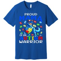 Proud Mama Of An Autism Warrior Dinosaur Funny Gift Premium T-Shirt