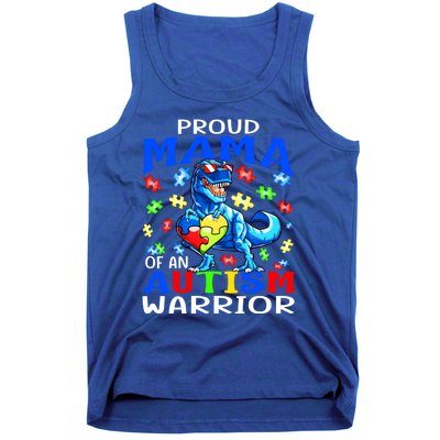 Proud Mama Of An Autism Warrior Dinosaur Funny Gift Tank Top