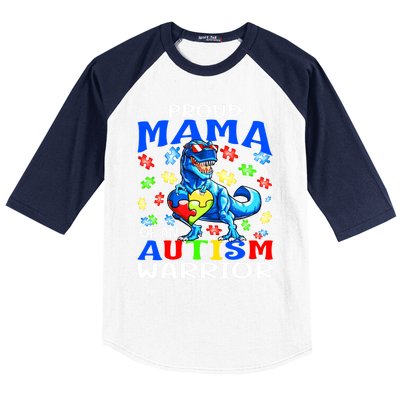 Proud Mama Of An Autism Warrior Dinosaur Funny Gift Baseball Sleeve Shirt