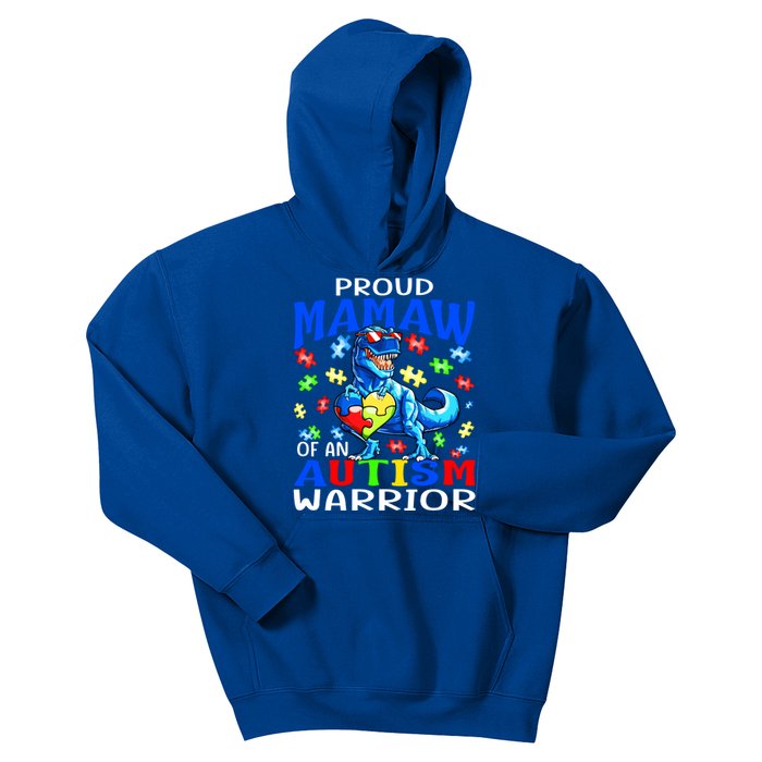 Proud Mamaw Of An Autism Warrior Dinosaur Gift Kids Hoodie