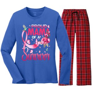 Proud Mama Of A Survivor Breast Cancer Sunflower Great Gift Women's Long Sleeve Flannel Pajama Set 