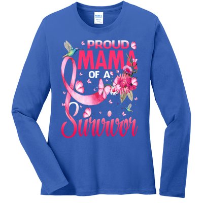 Proud Mama Of A Survivor Breast Cancer Sunflower Great Gift Ladies Long Sleeve Shirt