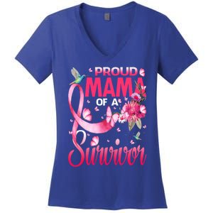 Proud Mama Of A Survivor Breast Cancer Sunflower Great Gift Women's V-Neck T-Shirt