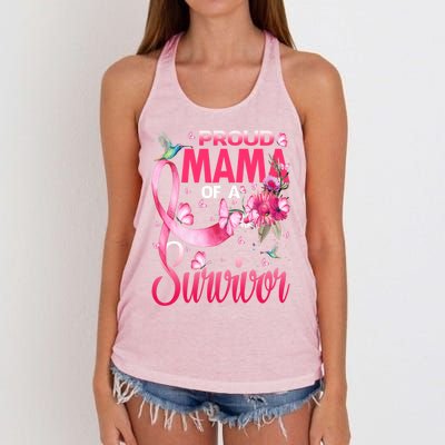 Proud Mama Of A Survivor Breast Cancer Sunflower Great Gift Women's Knotted Racerback Tank