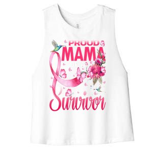 Proud Mama Of A Survivor Breast Cancer Sunflower Great Gift Women's Racerback Cropped Tank