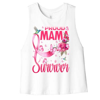 Proud Mama Of A Survivor Breast Cancer Sunflower Great Gift Women's Racerback Cropped Tank