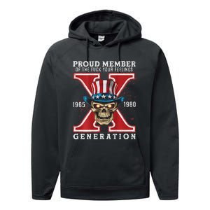 Proud Member Of He Fuck Your Feelings Gen X Horror Skull Performance Fleece Hoodie