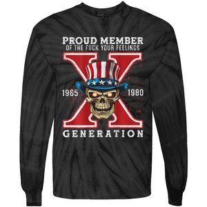 Proud Member Of He Fuck Your Feelings Gen X Horror Skull Tie-Dye Long Sleeve Shirt