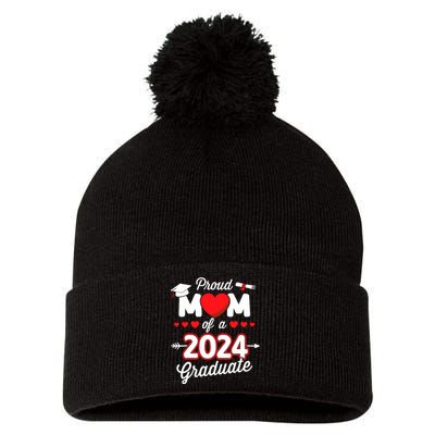 Proud Mom Of A Class Of 2024 Graduate Senior Graduation Pom Pom 12in Knit Beanie