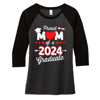 Proud Mom Of A Class Of 2024 Graduate Senior Graduation Women's Tri-Blend 3/4-Sleeve Raglan Shirt