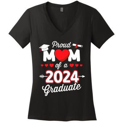 Proud Mom Of A Class Of 2024 Graduate Senior Graduation Women's V-Neck T-Shirt