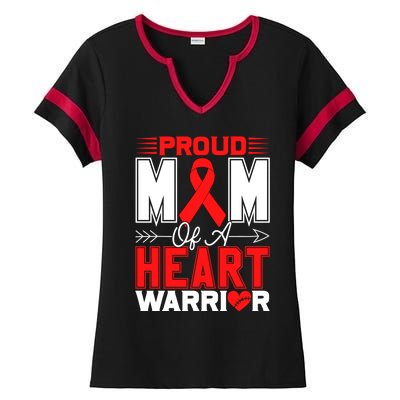 Proud Mom Of A Heart Warrior Heart Disease Awareness Month Funny Gift Ladies Halftime Notch Neck Tee