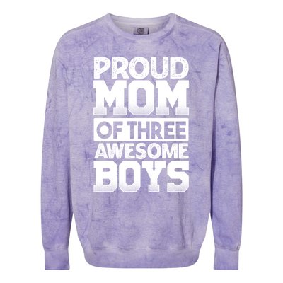 Proud Mom Of Three Awesome Gift Funny Mother's Day Cute Gift Colorblast Crewneck Sweatshirt