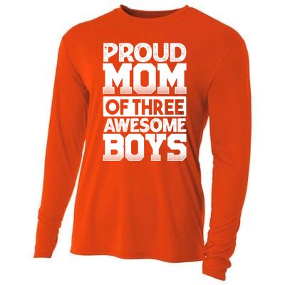 Proud Mom Of Three Awesome Gift Funny Mother's Day Cute Gift Cooling Performance Long Sleeve Crew