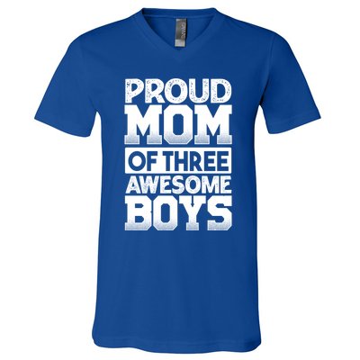 Proud Mom Of Three Awesome Gift Funny Mother's Day Cute Gift V-Neck T-Shirt