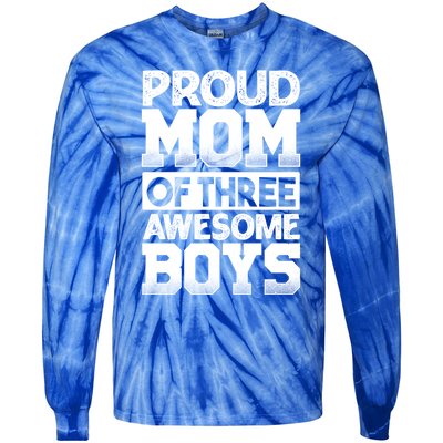 Proud Mom Of Three Awesome Gift Funny Mother's Day Cute Gift Tie-Dye Long Sleeve Shirt