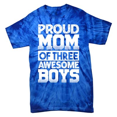 Proud Mom Of Three Awesome Gift Funny Mother's Day Cute Gift Tie-Dye T-Shirt