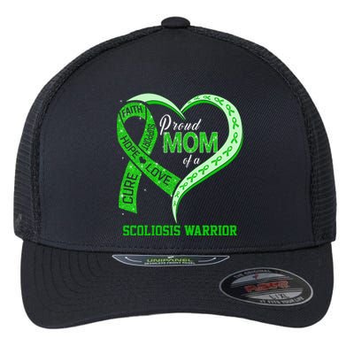 Proud Mom Of A Scoliosis Warrior Ribbon Heart Flexfit Unipanel Trucker Cap