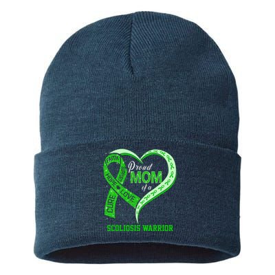 Proud Mom Of A Scoliosis Warrior Ribbon Heart Sustainable Knit Beanie