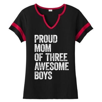 Proud Mom Of Three Awesome Tee Mother Funny Gift Mama Mommy Gift Ladies Halftime Notch Neck Tee