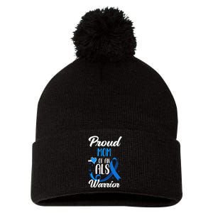 Proud Mom Of An ALS Warrior Daughter Son ALS Awareness Pom Pom 12in Knit Beanie