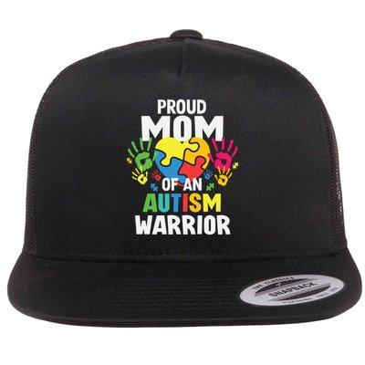 proud mom of an autism warrior autistic son daughter ribbon gift Flat Bill Trucker Hat