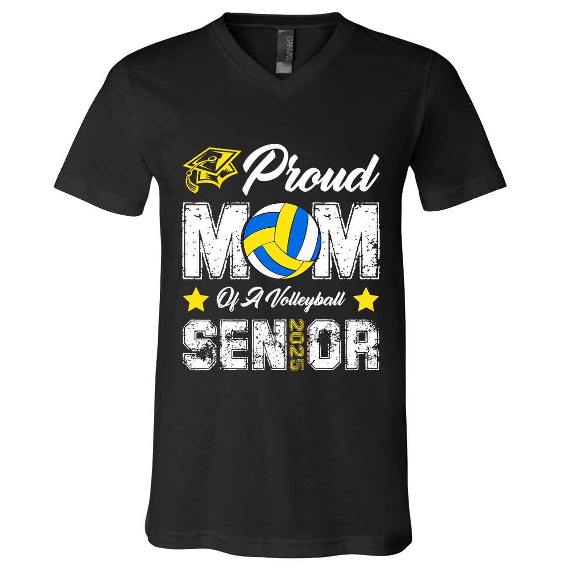 Proud Mom Of A Volleyball Senior Class Of 2025 Graduation V-Neck T-Shirt