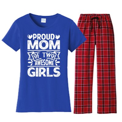 Proud Mom Of Two Awesome Great Gift Funny Mother's Day Cool Gift Women's Flannel Pajama Set