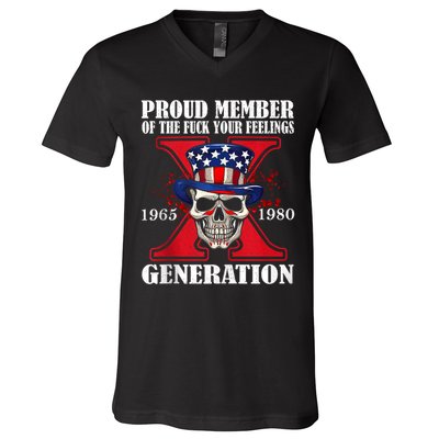 Proud Member Of The Fuck Your Feelings Generation X Skull V-Neck T-Shirt