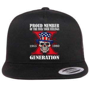 Proud Member Of The Fuck Your Feelings Generation X Skull Flat Bill Trucker Hat