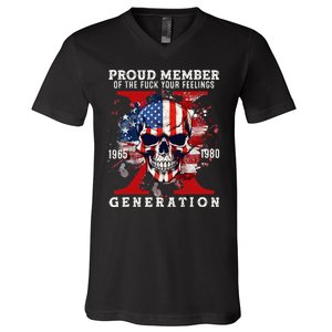 Proud Member Of Your Feelings Horror Skull X Generation V-Neck T-Shirt