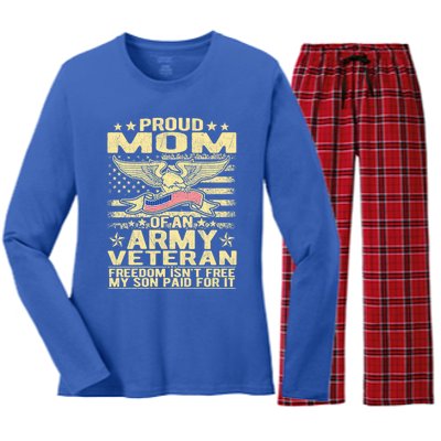 Proud Mom Of Army Veteran Freedom Isnt Free Military Mother Gift Women's Long Sleeve Flannel Pajama Set 