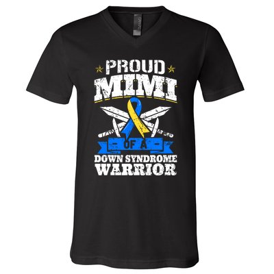 Proud Mimi Of A Down Syndrome Warrior Trisomy 21 Grandma V-Neck T-Shirt