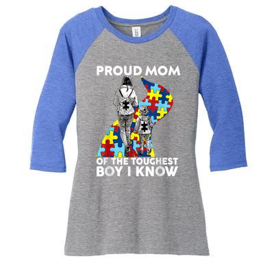 Proud Mom Of The Toughest I Know Autism Awareness Funny Gift Women's Tri-Blend 3/4-Sleeve Raglan Shirt