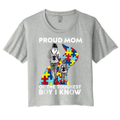 Proud Mom Of The Toughest I Know Autism Awareness Funny Gift Women's Crop Top Tee