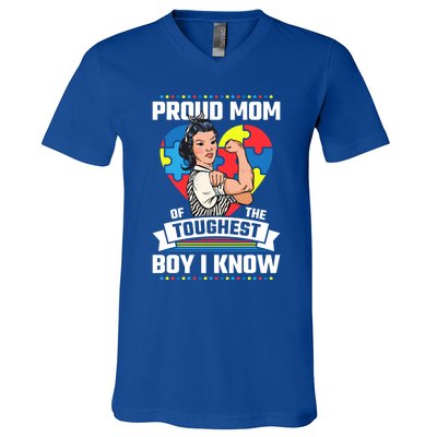 Proud Mom Of The Toughest I Know Autism Awareness Great Gift V-Neck T-Shirt