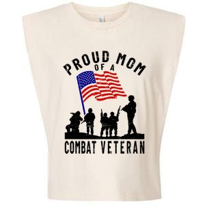 Proud Mom Of A Combat Veteran Retro Us Flag Military Family Gift Garment-Dyed Women's Muscle Tee