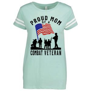 Proud Mom Of A Combat Veteran Retro Us Flag Military Family Gift Enza Ladies Jersey Football T-Shirt