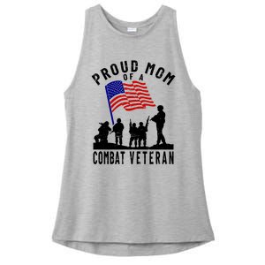 Proud Mom Of A Combat Veteran Retro Us Flag Military Family Gift Ladies PosiCharge Tri-Blend Wicking Tank