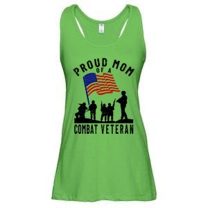 Proud Mom Of A Combat Veteran Retro Us Flag Military Family Gift Ladies Essential Flowy Tank