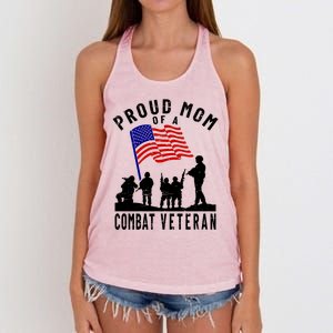 Proud Mom Of A Combat Veteran Retro Us Flag Military Family Gift Women's Knotted Racerback Tank