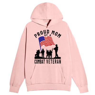 Proud Mom Of A Combat Veteran Retro Us Flag Military Family Gift Urban Pullover Hoodie