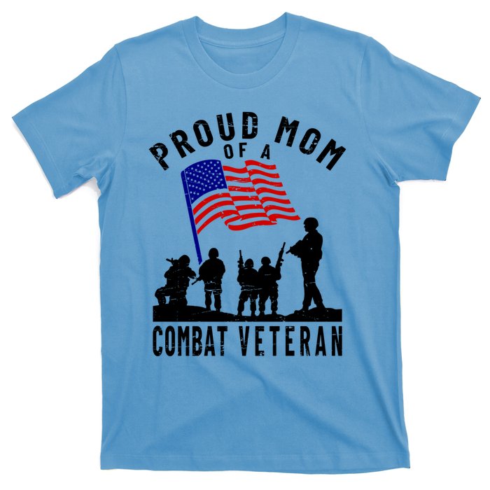 Proud Mom Of A Combat Veteran Retro Us Flag Military Family Gift T-Shirt