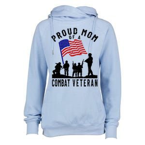 Proud Mom Of A Combat Veteran Retro Us Flag Military Family Gift Womens Funnel Neck Pullover Hood